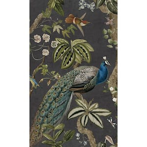 Charcoal Climbing Peacock & Climbing Florals Printed Non-Woven Non-Pasted Textured Wallpaper 57 Sq. Ft.