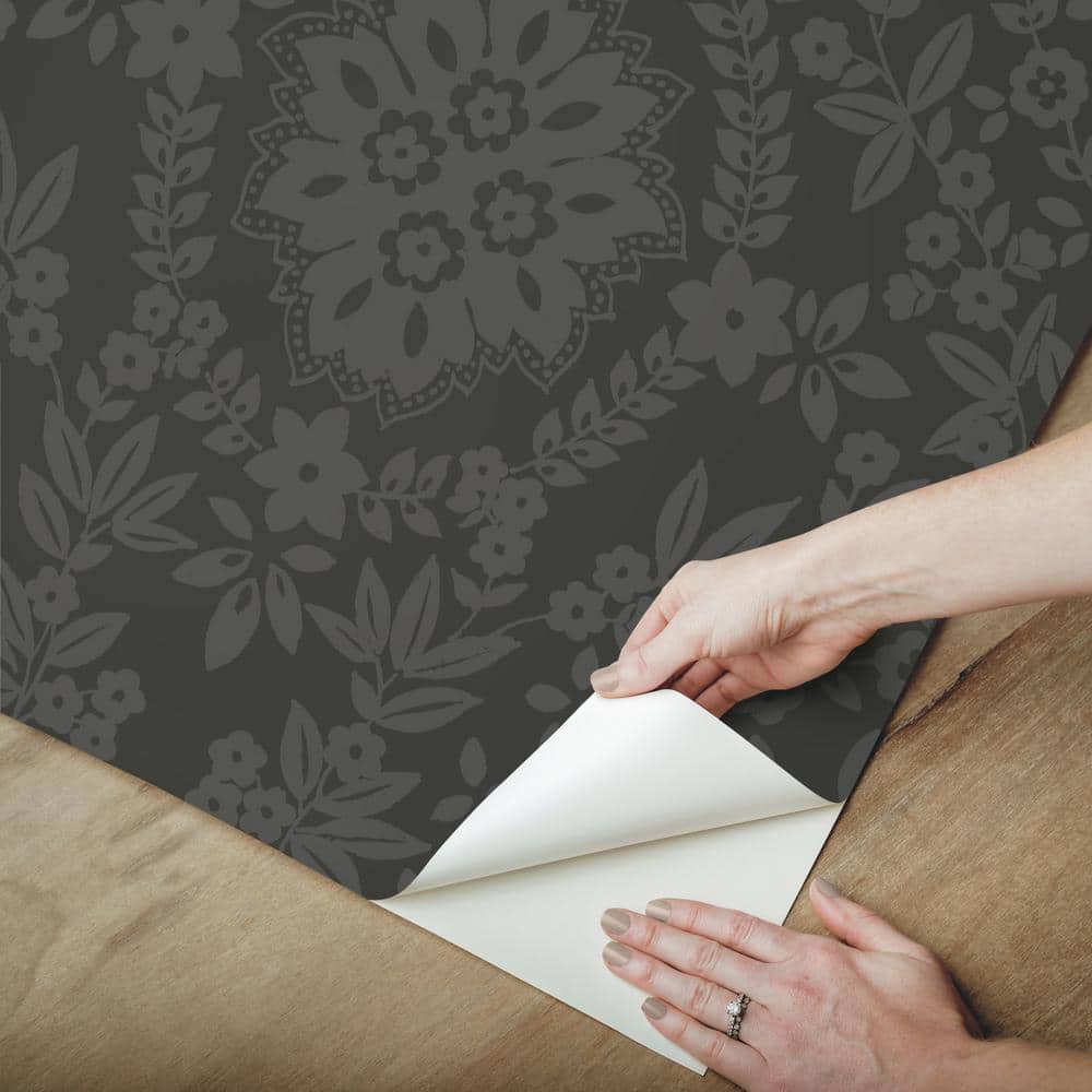 Black Damask Self-Adhesive Repositionable Wallpaper Roll