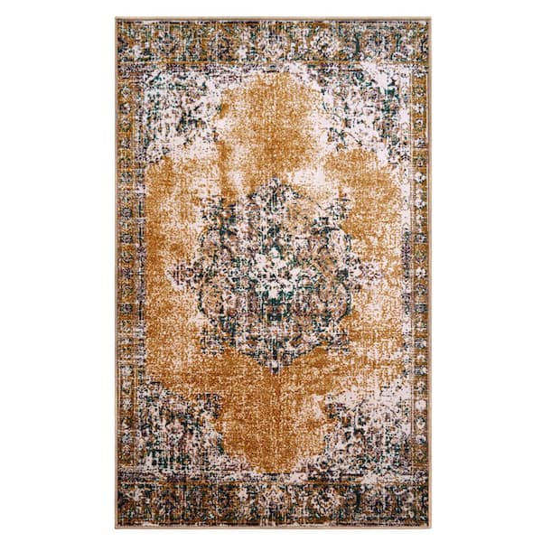 SUPERIOR Aldrich Ivory 2 ft. x 3 ft. Non-Slip Bohemian Printed Distressed Nylon Area Rug