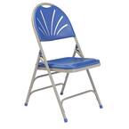 Blue Plastic Seat with Fan Back Stackable Outdoor Safe Folding Chair (Set of 4)