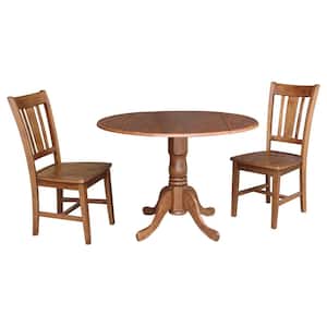3-Piece Set, Distressed Oak 42 in. Round Drop-Leaf Wood Dining Table with 2-San Remo Chairs