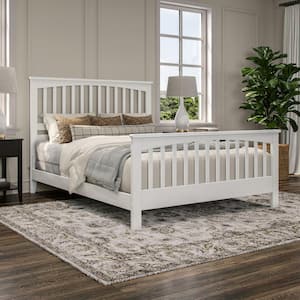 Brooklyn White Solid Wood Frame Queen Foundation Bed with Matching Footboard