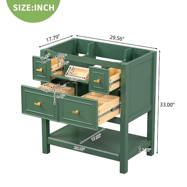 29.56 in. W x 17.79 in. D x 33.00 in. H Bath Vanity Cabinet without Top in Green with 5-Drawers