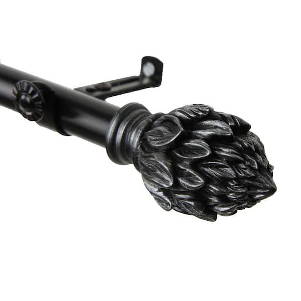 Rod Desyne 48 in. - 84 in. Telescoping Single Curtain Rod Kit in Black with Ember Finial