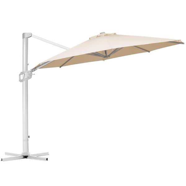 PASAMIC 12 ft. Aluminum Patio Offset Umbrella Outdoor Cantilever Umbrella, 360° Rotation Device in Beige