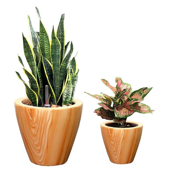 Otryad Medium 10 in. and 5 in. Plastic Self-Watering Planter Pot with Water Level Indicator and Drain Plug- Round Cone (2-Pack)