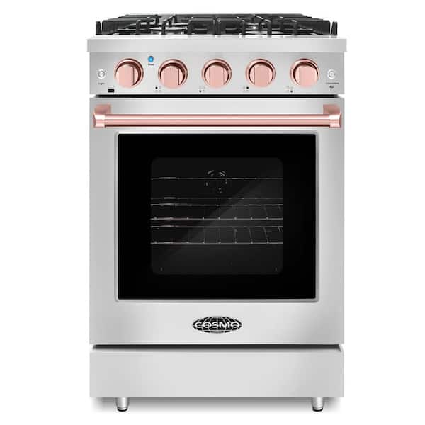 24 in. 3.73 cu. ft. Gas Range, 4 Sealed Burners, Convection Oven, Stainless Steel, Rose Gold Handle Knob Kit