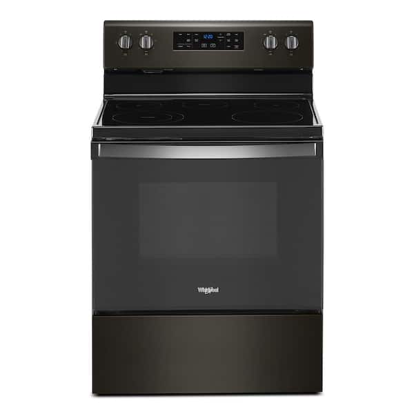 Whirlpool 30 in. 5.3 cu. ft. Electric Range with 5-Elements and Frozen Bake Technology in Black Stainless