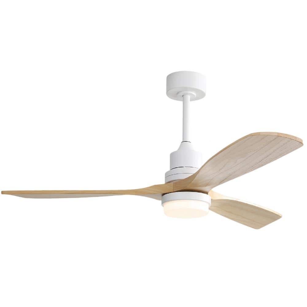 52-Inch White and Natural Wood Ceiling Fan with LED Light and Remote