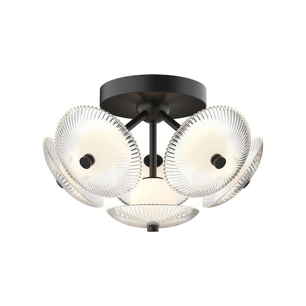 ALORA MOOD Hera 16 in. 1-Light 40-Watt Matte Black/Clear Ribbed Glass Integrated LED Flush Mount