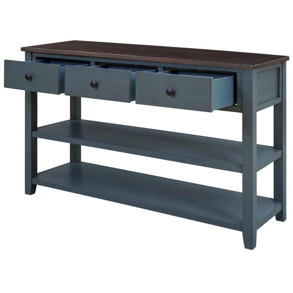 ANBAZAR Classic 50 in. Blue Standard Rectangle Wood Console Table With 3 Storage Drawers and 2