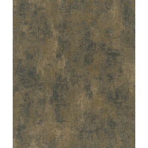 Distressed Plaster Effect Black/Gold Metallic Finish Vinyl on Non-Woven Non-Pasted Wallpaper Roll
