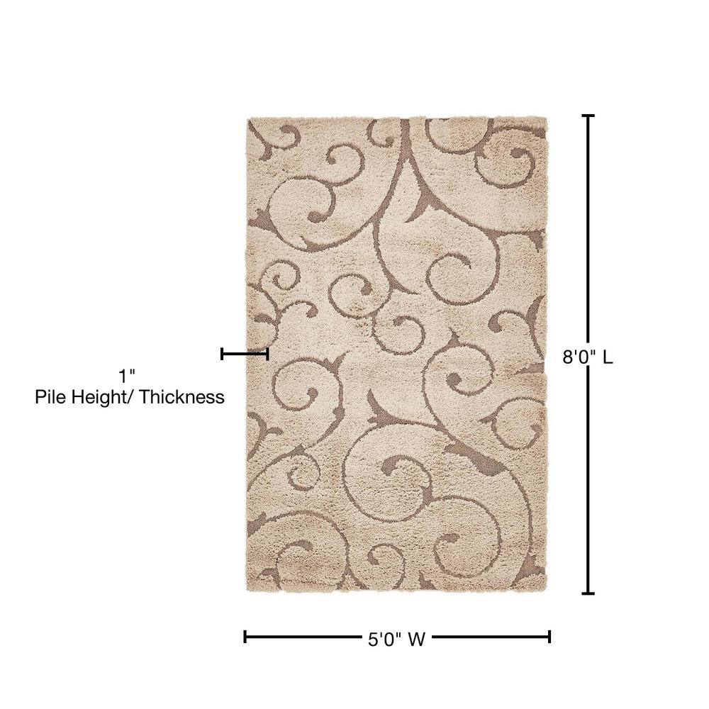 Light Brown Floral Shag Synthetic Area Rug 5' x 8'