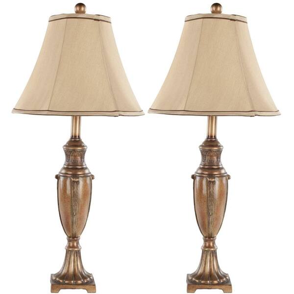 Safavieh Sabrina 25.75 in. Gold Urn Lamp with Beige Shade (Set of 2)