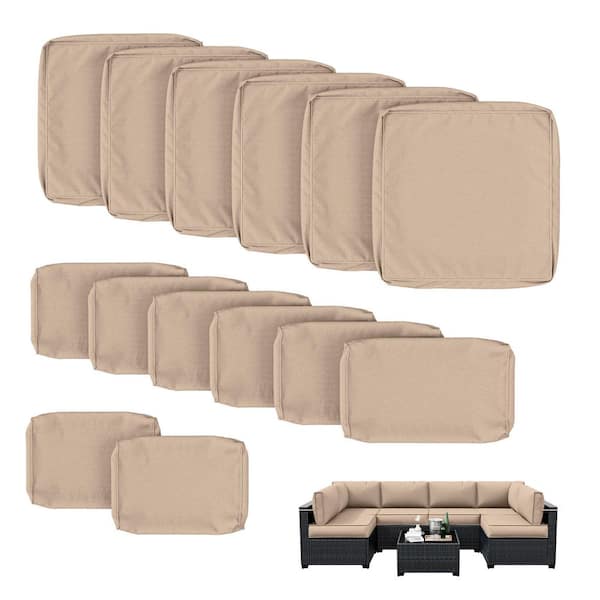 WNP 14-Piece Patio Cushion Covers Replacement with Zipper for Sectional Sofa Set, Slipcovers for Outdoor Cushions Sand