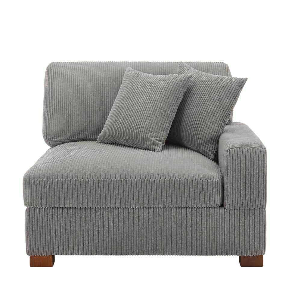 Modern Right Arm Facing Light Gray Corduroy Fabric Sectional Corner Arm Chair with 2-Pillows(Set of 1) price history on PriceWatchPro