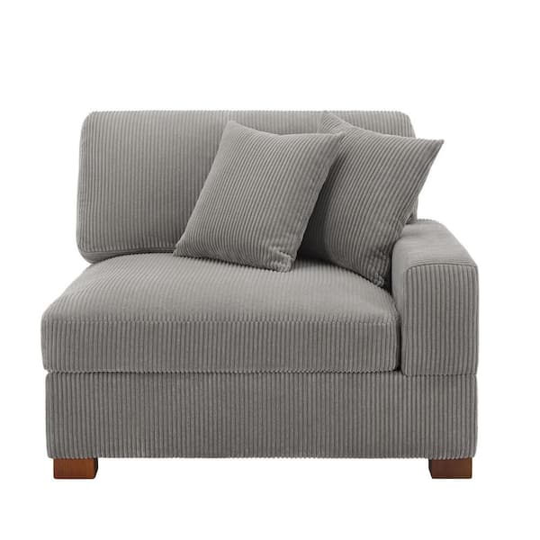 Uixe Modern Right Arm Facing Light Gray Corduroy Fabric Sectional Corner Arm Chair with 2-Pillows(Set of 1)