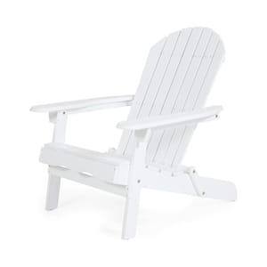 White Wood Lounge Patio Chair for Garden Outdoor Wooden Folding Adirondack Chair 1-Piece