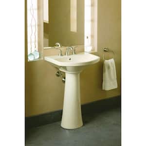 Cimarron 8 in. Widespread Vitreous China Pedestal Combo Bathroom Sink in Biscuit with Overflow Drain