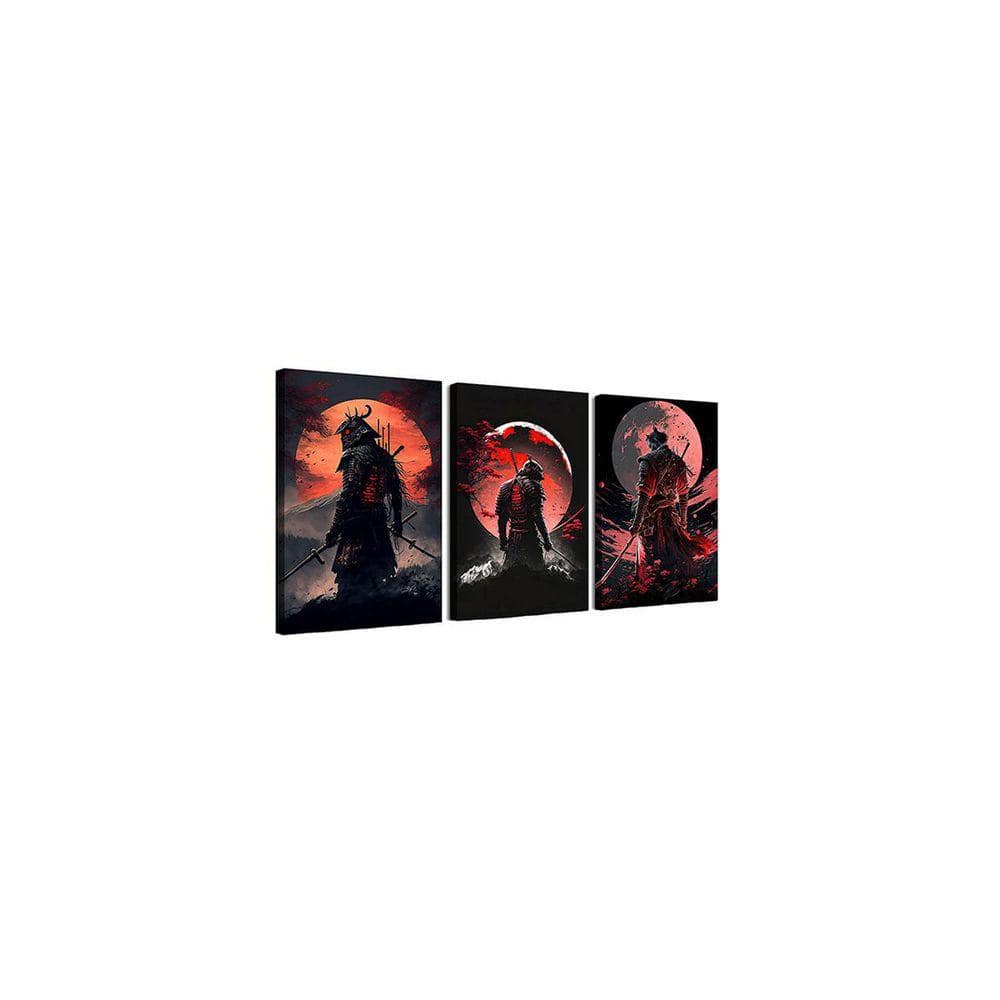3pcs Japan Samurai Canvas Wall Art Japanese Style Full Moon Ninja