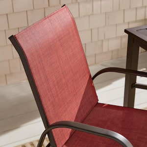 Mix and Match Brown Steel Sling Outdoor Patio Dining Chair in Chili Red (2-Pack)