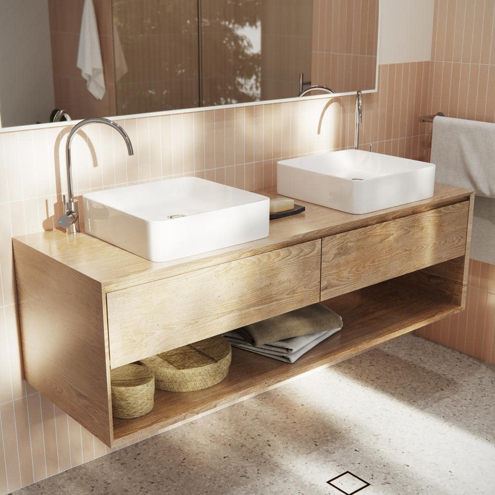 Gloss White Ceramic Square Above-Counter Vessel Sink