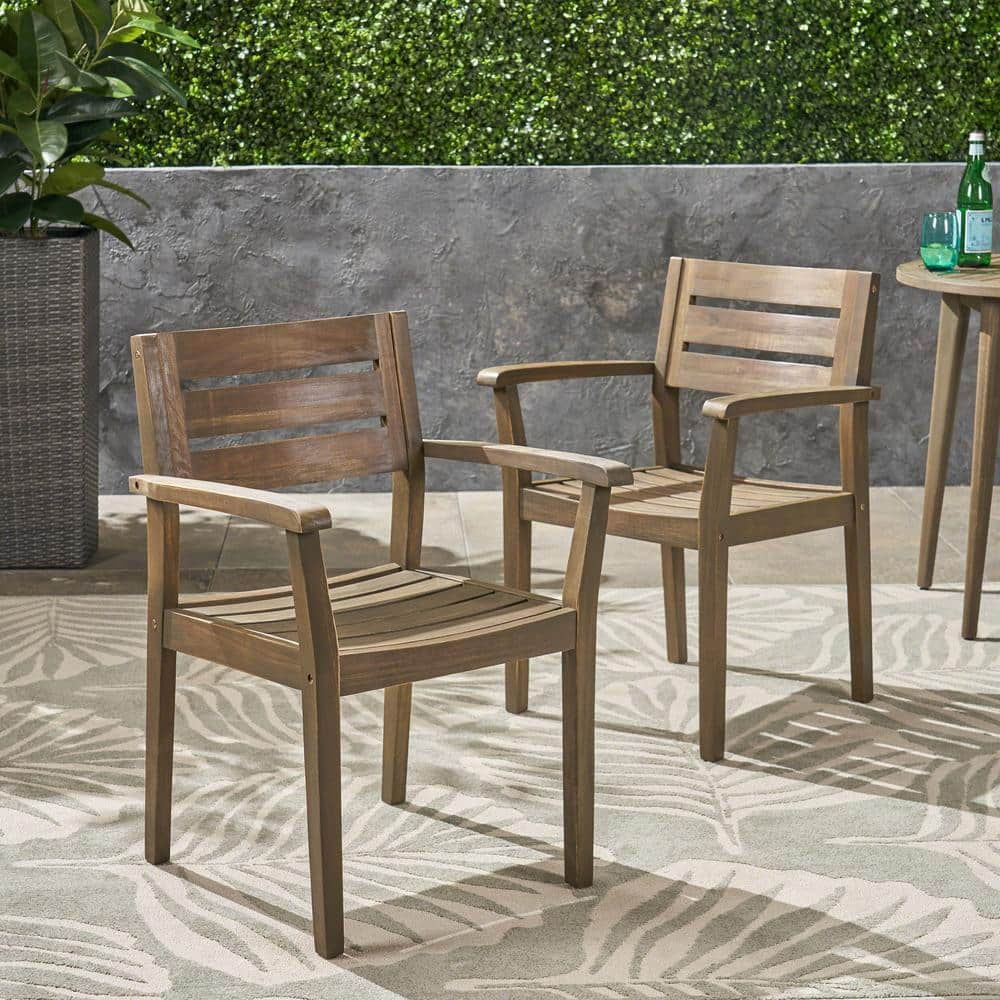 Noble House Hugo Gray Slatted Wood Outdoor Dining Chair (2-Pack) 40745 ...