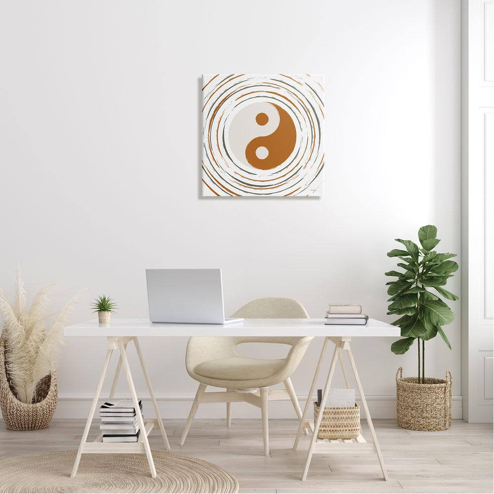 24" x 24" Brown and White Canvas Yin Yang Art