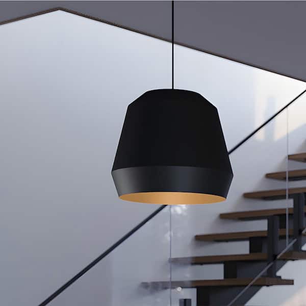 AFX Bronx 60-Watt 1-Light Black Pendant Light with Metal Shade
