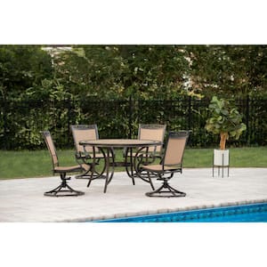 Fontana 5-Piece Aluminum Round Outdoor Dining Set with Swivels and Tile-Top Pedestal Table