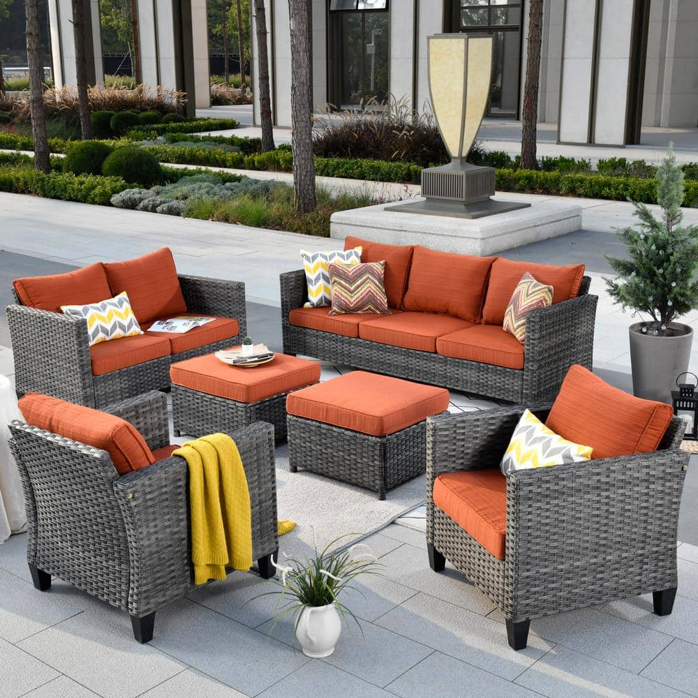 XIZZI Megon Holly Gray 6-Piece Wicker Outdoor Patio Conversation ...