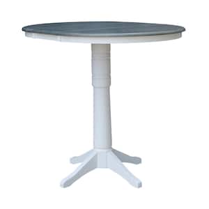 White/Heather Gray 36 in. x 48 in. Oval Top Bar Height Pedestal Table