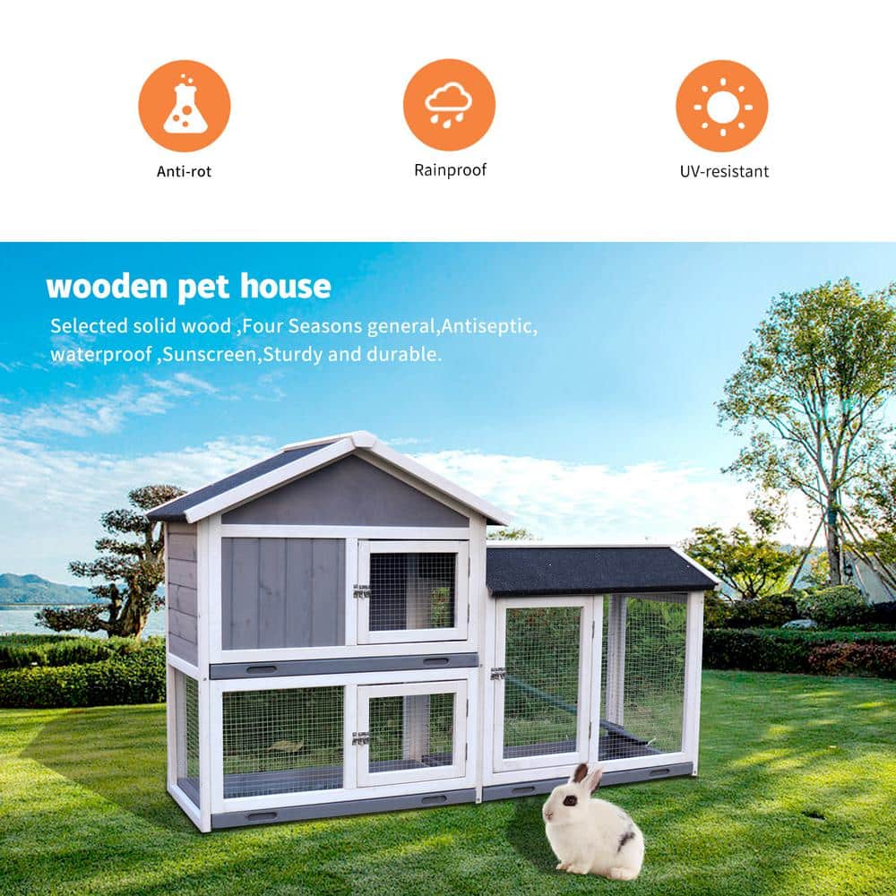 Runesay Rabbit Hutch Bunny Cage Outdoor Rabbit Cages with Run Pet House Deeper No Leak Tray UV
