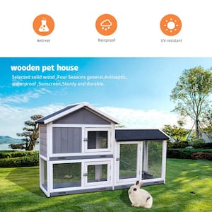 Rabbit Hutch Bunny Cage Outdoor Rabbit Cages with Run Pet House Deeper No Leak Tray UV Panel Removable Bottom Wire Mesh