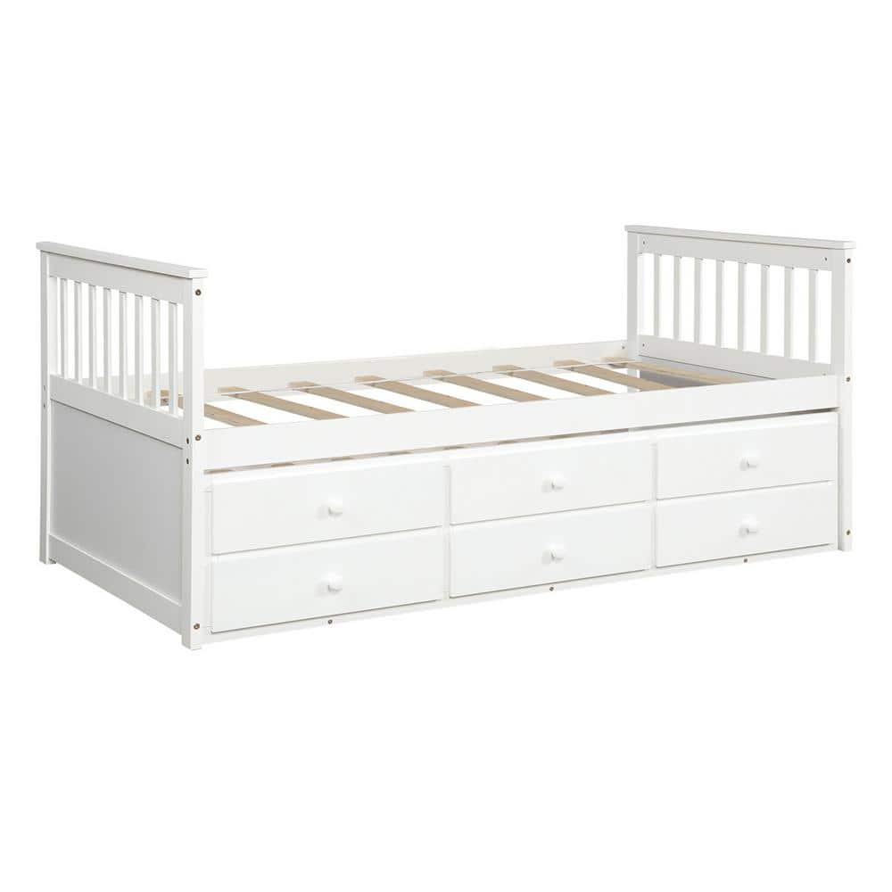 White Twin Size Daybed with Trundle Bed and Storage Drawers -  Magic Home, CS-SH000076KAA