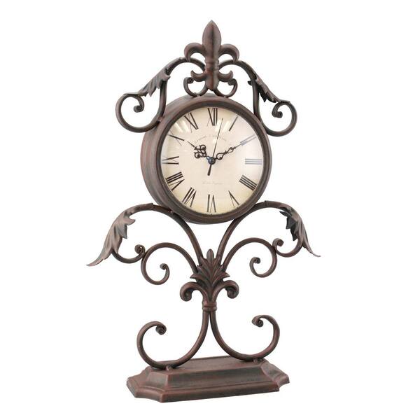 Stonebriar Collection Weathered Rust Fleur De Lis Scrolled Clock