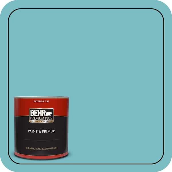 BEHR PREMIUM PLUS 1 qt. #M460-4 Pure Turquoise Flat Exterior Paint & Primer
