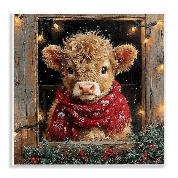 Calf with Holly & Lights Garland by Riley B Unframed Animal Graphic Art Print 12 in. x 12 in.