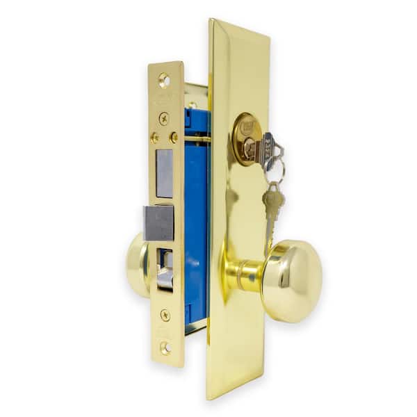 Premier Lock Brass Mortise Entry Right Hand Lock Set with 2.5 in. Backset and 2 SC1 Keys