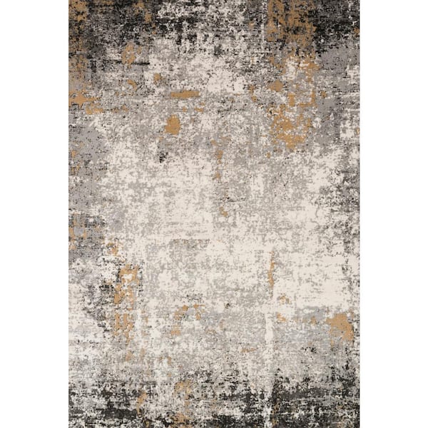 LOLOI II Alchemy Granite/Gold 2 ft. 8 in. x 7 ft. 6 in. Contemporary Abstract Runner Rug