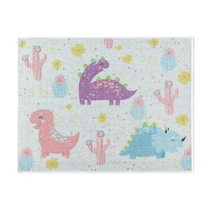 18 in. x 24 in. Dino Super-Absorbent Washable Cotton Large Baby Bottle and Dish Thin Drying Mat