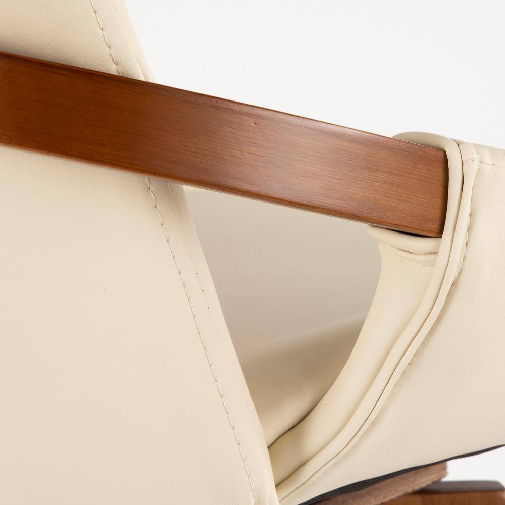 Cream Faux Leather Walnut Swivel Counter Stool