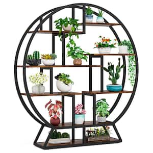 Pamela 63 in. Rustic Brown Round Wood Indoor Plant Stand Flower Bonsai Pot Holder Display Rack with 7-Tiers