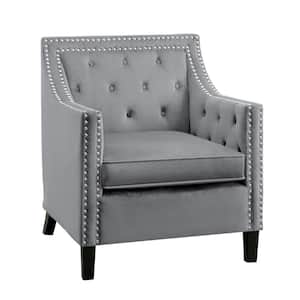 Ceylon Dark Gray Velvet Tufted Back Accent Chair