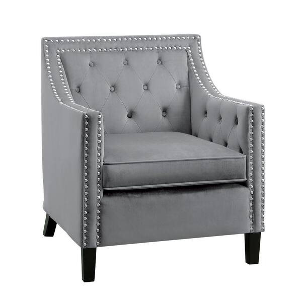 Ceylon Dark Gray Velvet Tufted Back Accent Chair 1297GY1NN The Home