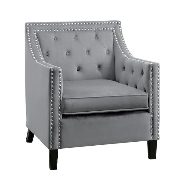 Lazzara Ceylon Dark Gray Velvet Tufted Back Accent Chair