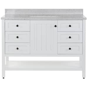 Lanceton 49 in. W x 22 in. D x 39 in. H Single Sink  Bath Vanity in White with Silver Ash Engineered Solid Surface Top