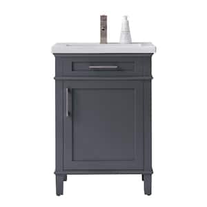 Garci 24 in. W x 18 in. D x 34 in. H Bathroom Vanity in Dark Gray with White Porcelain Top with White Sink