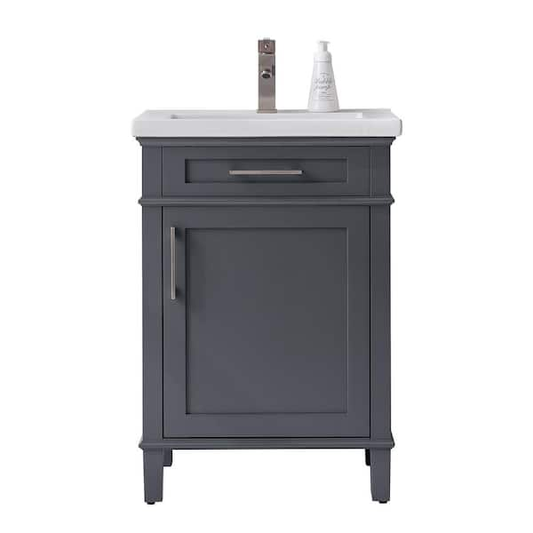 Garci 24 in. Single Sink Dark Gray Bath Vanity with White Porcelain Top (Assembled)