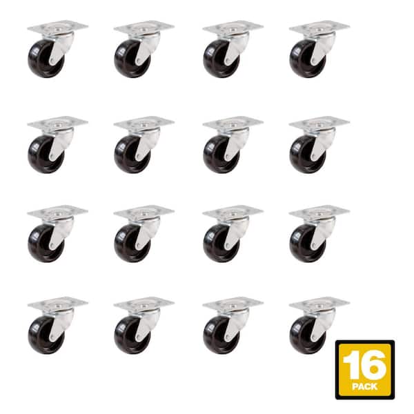 Shepherd 2 in. Black Polypropylene and Steel Swivel Plate Caster with 125 lbs. Load Rating (16-Pack)